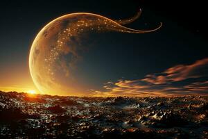 Licht golden Mond im das Himmel. ai generativ foto