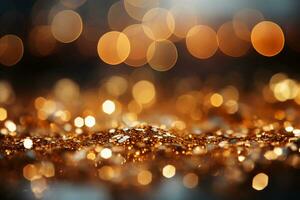 aus von Fokus Hintergrund, Bokeh, Gold Farbe, Funken Seuche. ai generativ foto