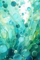 unter Wasser Luftblasen Muster Hintergrund Vektor, Grün und Blau. ai generativ foto