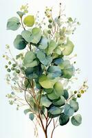 Illustration von Eukalyptus und Zweige mit Blätter im Aquarell. ai generativ foto