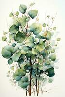 Illustration von Eukalyptus und Zweige mit Blätter im Aquarell. ai generativ foto