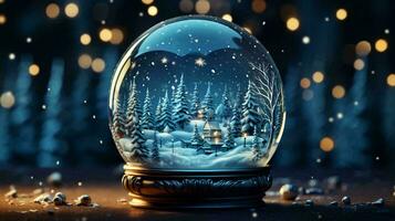 Glas Ball mit Schnee und Weihnachten Baum zum das Neu Jahr und Weihnachten Urlaub foto