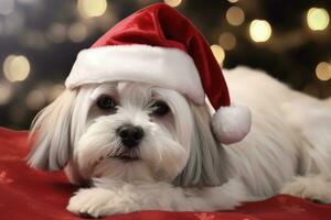 süß Hund mit Santa claus Hut, Weihnachten Urlaub Konzept. generativ ai foto