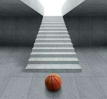 Basketball Ball auf Zement Fußboden mit Treppe führen foto