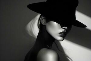 Mode Modell- Frau mit schwer Schatten. generativ ai Profi Foto