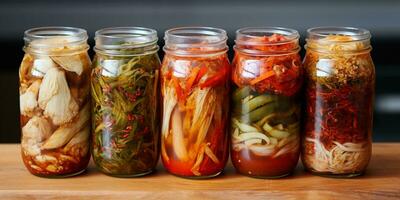 ai generiert Koreanisch Kimchi Küche, fermentiert Gemüse mit verschiedene Gewürze. foto