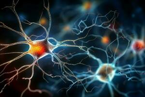 Mensch Gehirn neural Netzwerk Zellen aktiv Nerv Wissenschaft virtuell Bildung KI-generiert foto