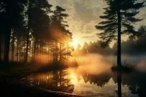 Sonnenaufgang im ein Wald ästhetisch hintergrund.generativ ai foto