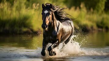 braun Pferd Laufen über das Wasser foto