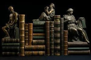 Akademie Jahrgang Bibliothek griechisch Skulptur alt Bücher.generativ ai foto