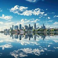 heiter direkt am Wasser Stadtbild mit Reflexionen im Wasser foto