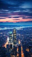 Antenne Aussicht von Stadt Horizont beim Nacht foto