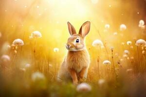 Nahansicht von süß Hase mit schön Bokeh Hintergrund, generativ ai Illustration foto