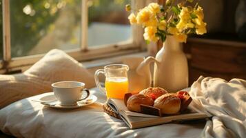 faul Morgen im Bett mit Frühstück foto