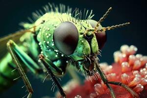 Nahansicht von Insekt Auge und Kopf mit schön verschwommen Hintergrund, generativ ai Illustration foto