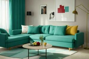 modern Leben Zimmer Design mit komfortabel Sofa und elegant Dekoration. generativ ai Profi Foto