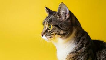 Katze auf das links auf ein Gelb Hintergrund foto