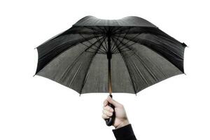 Hand halten Regenschirm auf Weiß Hintergrund. generativ ai foto