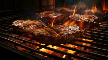 köstlich Fleisch gebraten Steaks auf das Grill gekocht auf Feuer foto