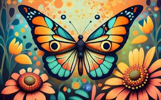beschwingt Eleganz, Makro Meisterstück von ein Schmetterling aussteigen auf ein Wildblume. ai generiert foto