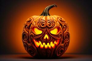 ein gespenstisch Halloween Kürbis Carving Design isoliert auf ein Gradient Hintergrund foto