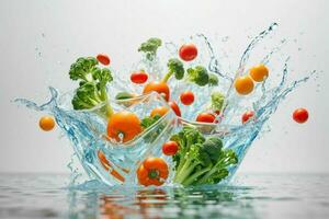 Wasser Spritzen auf Gemüse. ai generativ Profi Foto