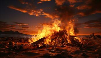 Flamme entzündet sich Natur Feuer, Hitze Verbrennung im Lagerfeuer Lagerfeuer generiert durch ai foto