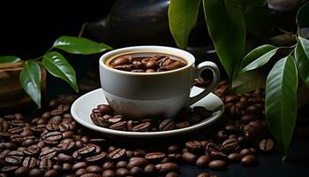 Frische im ein Kaffee Tasse, ein Tabelle von Hitze und Temperatur generiert durch ai foto