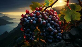 Traube Blatt Frucht, Frische, Herbst, Landwirtschaft, Weingut generiert durch ai foto