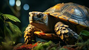 ein süß Schildkröte kriecht langsam im das tropisch Regenwald generiert durch ai foto