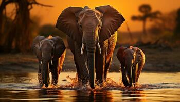Elefanten durchstreifen frei im Afrika wild, majestätisch, still Savanne generiert durch ai foto
