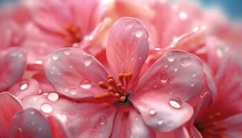 beschwingt Farben Blüte, Blütenblätter nass mit Tau, Natur Geschenk generiert durch ai foto