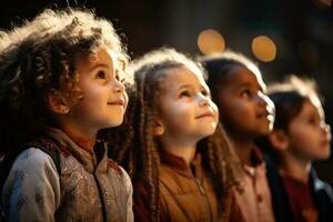 ai generiert vielfältig Kinder, auf Hintergrund foto