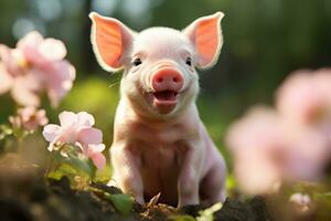 ein Mini Schwein, lächelnd ai generativ foto