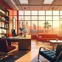 modern Büro Zimmer Schreibtisch Innere Design Illustration generiert durch ai foto