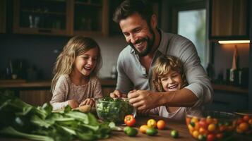 Familie vorbereiten frisch Zutaten zum Abendessen foto