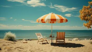 Sommer- Urlaube Entspannung auf ein still Blau Küste generiert durch ai foto