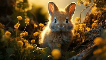 süß Hase sitzt im Wiese, genießen Natur Schönheit generiert durch ai foto