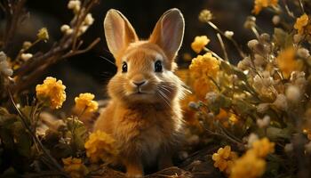 süß klein Hase Sitzung im Gras, flauschige Pelz draußen generiert durch ai foto