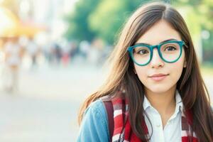Hipster Schüler Frau tragen Brillen Brille. ai generativ Profi Foto
