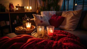 Film Nacht beim heim. gemütlich, intim, lässig, komfortabel, romantisch foto