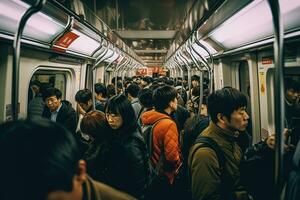 Menge von Menschen im ein U-Bahn Zug foto