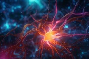 abstrakt Bild von ein glühend Nerv Zelle. Nerv Zelle Gesundheit Konzept foto