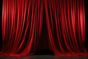 rot Vorhang auf Bühne von Theater, Oper oder Kino leicht angelehnt, leeren Szene Hintergrund foto