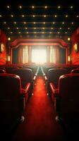 Kino Sitze mit Scheinwerfer und leer Bildschirm foto