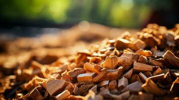 Holz Chips zum Biomasse Energie Produktion Hintergrund mit leeren Raum zum Text foto