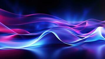 abstrakt Hintergrund Neon- glühend Blau und violett wellig Linien foto