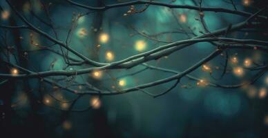 Baum Geäst mit Beleuchtung, Weihnachten Konzept, fundo Bokeh, Digital Illustration. generativ ai foto