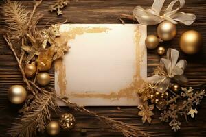 Weihnachten Karte mit Raum zu schreiben, Weihnachten Dekor, golden Einzelheiten. generativ ai foto