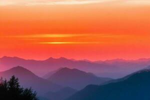 Berg Silhouetten beim Sonnenuntergang. ai generativ Profi Foto